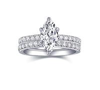 AONED 2 CT Marquise Cut Engagement Rings for Women Fake Wedding Ring Band Promise Rings for Her, Cubic Zicornia Ring 2 PCS, Size 4-11, 9 UK, Stone, Cubic Zirconia