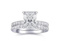 AONED 2 CT Radiant Cut Engagement Rings for Women Fake Wedding Ring Band Promise Rings for Her, Cubic Zicornia Ring 2 PCS, Size 4-11, 6 UK, Stone, Cubic Zirconia