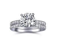 AONED 2 CT Round Cut Engagement Rings for Women Fake Wedding Ring Band Promise Rings for Her, Cubic Zicornia Ring 2 PCS, Size 4-11, 10.5, Stone, Cubic Zirconia