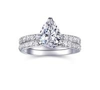 AONED 2 CT Teardrop Pear Cut Engagement Rings for Women Fake Wedding Ring Band Promise Rings for Her, Cubic Zicornia Ring 2 PCS, Size 4-11, 9 UK, Stone, Cubic Zirconia