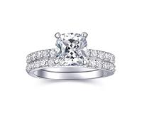 AONED 2CT Cushion Cut Engagement Rings for Women Fake Wedding Ring Band Promise Rings for Her, Sparkle CZ Ring Set 2 PCS, Size 4-11, 5.5 UK, Stone, Cubic Zirconia