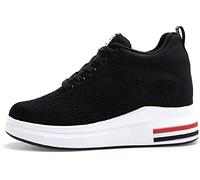 AONEGOLD® Womens Ladies Hidden Wedges Heel 8 cm Lace Up Trainers High Top Sneakers (6.5 UK, Black)