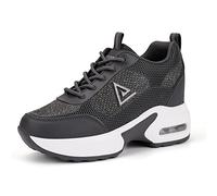 AONEGOLD Womens Ladies Hidden Wedges Heel 8 cm Lace Up Trainers High Top Sneakers(Dark Gray,5UK)