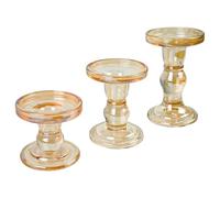 Aoneky 3Pcs Glass Candle Holder - Amber Candlestick Fit 1''- 3'' Dia Pillar Taper Tealight for Wedding Christmas Party Centrepiece Dining Table Decoration