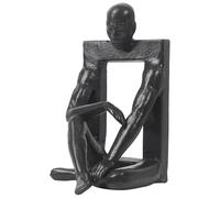 Aoneky Thinking Man Statue, Cast Iron Thinker Sitting Sculpture - Abstract Modern Ornament for Home Shelf Coffe Table Decor, Black