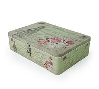 Aoneky Tin Vintage Storage Box with Lids, 12.2 x 9 x 3.5in - Metal Bin for Medication Photo Files for Table Wardrobe Organiser - Secret Money Container First Aid Boxes (Green)