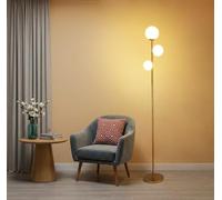 AONELAS 3 Globe Mid Century Modern Floor Lamp for Living Room, Contemporary Gold Lamp with Frosted Glass Shade and Bulbs Included, LED Standing Tall Pole Lamp for Bedrooms, Office - Antique Brass