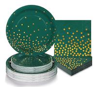 AONELAS Boocikey 150PCS Green Plates and Napkins Party Supplies, Golden Dot Green Paper Plates for 50 Guests, Green and Gold Party Decorations for Holiday Wedding Birthday Prom Graduation Party