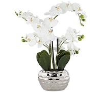 AONELAS Dahlia Studios Potted Faux Artificial Flowers Arrangements Realistic White Phalaenopsis Orchid in Silver Pot Home Decoration Living Room Office Bedroom Bathroom Kitchen Dining Room 23" High