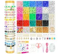 AONELAS Dowsabel Clay Beads Bracelet Making Kit for Beginner, 5000Pcs Heishi Flat Preppy Polymer Clay Beads with Charms Kit for Jewelry Making, DIY Arts and Crafts Gifts Toys for Kids Age 6-12