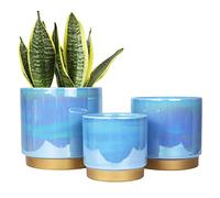AONELAS Gepege Ceramic Pots for Plants, Rainbow Pearl Glaze Planter with Drainage Hole, 6.0 inch+5.0 Inch+4.0 Inch. Indoor-Outdoor Large Round Succulent Orchid Flower Pot