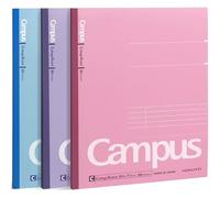 AONELAS KOKUYO Campus Notebook, 9-3/4“ x 7-1/2”, College Ruled, 80 Sheets (160 pages), Bleed Resistant, Pack of 3 Colors - Pink, Blue, Lavender, Made in Japan (WSG-NO-308CG1×3)