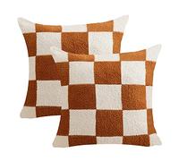 AONELAS NIDITW Set of 2 Ultra Soft Checkerboard Throw Pillow Cover Microfiber Chessboard Gingham Cushion Case Cozy Fuzzy Checkered Pillowcase Decor for Home Sofa Couch 18x18 Inches (Brown)