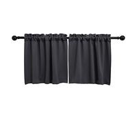 AONELAS Pickluc Rod Pocket Tier Curtain - Half Blackout Curtain for Kitchen, Bathroom, Cabinet, Basement, 30 Inches Wide and 24 Inches Long, Dark Grey, 2 Panels