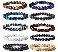 AONELAS SONNYX 10 Pcs 8mm Semi-Precious Gemstones Bracelets Round Beaded Bracelets for Men Women Stone Crystal Healing Stretch Beaded Bracelet Unisex