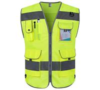 AONELAS TCCFCCT High Visibility Safety Vest With 9 Pockets for Men Women, Hi Vis Construction With Reflective Strips, Meets ANSI/ISEA Standards (Yellow, Large)