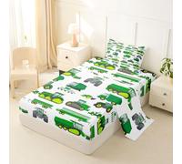 AONELAS Tractor Bed Sheets Cartoon Construction Truck Vehicle Sheet Set Twin Size Kids Boys Green Yellow Excavator Car Fitted Sheet, Luxury Microfiber Heavy Machinery Children Kid's Sheet Room Decor