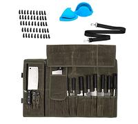 AONELAS Waxed Canvas Chef’s Knife Roll Bag,Army Green Knife Wrap,Portable Knife Roll, Waterproof Pocket Knife Carrier,Durable 16oz Knife Case with Adjustable Shoulder Strap