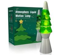 AONESY Christmas Tree Liquid Motion Lamp - 35cm Green Liquid & White Wax Table Lamp with Bulb, Black or Silver Base, Festive Night Light for Adults & Kids