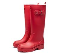 AONETIGER Wellington Boots Hohe Women Wellies Boots Waterproof Rain Boot Ladies Comfortable Chelsea Booties Fashion High Boots (Red,4UK)