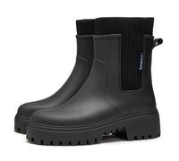 AONETIGER Wellington Boots Women Waterproof Mid Ankle Wellies Black,4UK