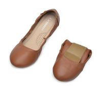 AONETIGER Womens Ballet Shoes Slip on Casual Round Toe Ballerina Shoes Comfortable Breathable Gymnastic Dance Shoes(CWA003 Brown,4UK)