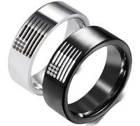 AONEW 2PCS 8mm Stainless Steel Rings Set for Men & Women, Bullet-Shaped American Flag Band for Wedding, Promise, Anniversary, Patriotic Size 6-13, Metal, No Gemstone