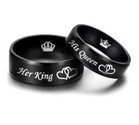 AONEW Her King His Queen Couple Ring Promise Wedding Band Heart to Heart Crown Stainless Steel Ring 6mm 8mm Comfort Fit Size 6-13, Metal, No Gemstone