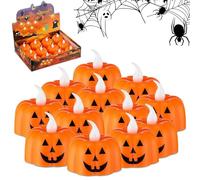 Aongray 12PCS Pumpkin Tealights Candles Flameless Halloween Party Decorations, Flickering Candle Lights Battery Operated LED Tea Lights - 3D Orange Lanterns Candles for Halloween Parties