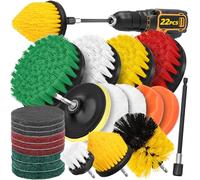 Aongray Drill Brush Attachment Set, 22pcs 1/4in Power Cleaning Brush with Scrub Pads + Extend Long Attachment, Scrubbing Brush for Cleaning Bathroom, Tile, Carpet, Grout, Car Wheels, Kitchen