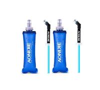 AONIJIE TPU Soft Folding Water Bottles Collapsible Flask for Hydration Pack for Running Hiking Cycling Climbing Pack of 2 (250ml with Straw -Pack of 2)