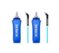AONIJIE TPU Soft Folding Water Bottles Collapsible Flask for Hydration Pack for Running Hiking Cycling Climbing Pack of 2 (500ml with Straw -Pack of 2)