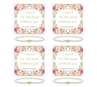Aonklot 2/4/6Pcs Peart Heart Bracelets for Women Bridesmaid Bracelet Bridesmaid Gifts for Wedding Day with I Can't Tie The Knot Without You Cards, adjustable, alloy, no gemstone