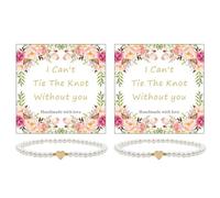 Aonklot 2/4/6Pcs Peart Heart Bracelets for Women Bridesmaid Bracelet Bridesmaid Gifts for Wedding Day with I Can't Tie The Knot Without You Cards, adjustable, alloy, no gemstone