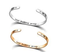 Aonklot 2 Pcs Keep Going Bracelets for Women Inspirational Bracelets Stainless Steel Cuff Bangle Bracelet Engraved Motivational Encouragement Bracelet Inspirational Jewelry Gifts for Friends
