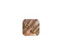 Aonklot Chunky Gold Rings for Women Thick Stackable Ring Set with Adjustable Knuckle Ring Bold Fashion Jewelry Gift for Everyday Wear, Metal, No Gemstone