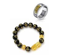 Aonklot Feng Shui Bracelet Good Luck Bracelet Obsidian Bracelet Cinnabar Bracelet Bring Luck and Prosperity Buddha Bead Bracelets for Women Men, Adjustable, Alloy, no gemstone