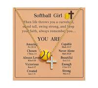 Aonklot Softball Soccer Volleyball Necklace for Women Rhinestone Cross Pendant Christian Faith Jewelry Sports Accessories Christmas Gifts, L, No Gemstone