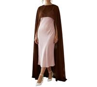 Aonoapll Women Chiffon Long Cape High Low Flowy Poncho Sheer Mesh Shawl and Wraps for Evening Dress Wedding Cover Up Capelet (Khaki, ONE SIZE)