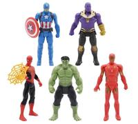 Aonuily Heros Figures, 5Pcs Pvc Figures Collecting Hulk Iron Man Thanos Captain America Spider Model Cake Toppers Figures Heros Series Toy for Kids Age 3+ Birthday Gift