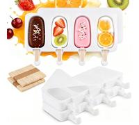 Aonveki Ice Lolly Moulds with Sticks, 8 Cavity Silicone Ice Cream Mould with 100 Sticks, BPA Free Cakesicle Moulds, Reusable Popsicle Mould for Kids DIY Dessert Chocolate