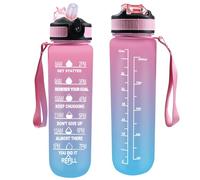 AOOABO TECH 1 Litre Water Bottle with Straw, Motivational Water Bottle with Time Marker, Leak-Proof, Tritan BPA-Free,Sports Drinks Bottle for Fitness, School, Gym, Outdoor Sports (Pink Green)