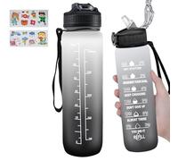 AOOABO TECH 1 Litre Water Bottle with Straw, Motivational Water Bottle with Time Marker, Leak-Proof, Tritan BPA-Free,Sports Drinks Bottle for Fitness, School, Gym, Outdoor Sports (Black+Grey)