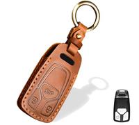 Aoocar Leather Key Fob Cover, Compatible with Audi A3 A4 A5 A6 A7 A8 Q5 Q7 SQ5 S3 S4 S5 S6 S7 S8 SQ5 RS5 RS7 TT R8, etc, No Screw Design Retro Style Smart Key Holder Protector(A Style, Brown)