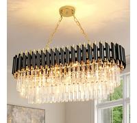 AOOCHOK Black and Gold Crystal Chandelier Pendant Light, Oval Modern Crystal Chandelier for Living Room, Dining Room, Bedroom, Restaurant, E14 x 8, 80 x 35cm