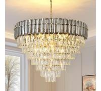 AOOCHOK Modern Black Crystal Chandelier, Luxury Pendant Lights Fixture, Round Crystal Hanging Lamp for Living Room, Dining Room, Bedroom, Kitchen Island, Φ80cm