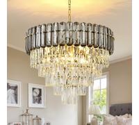 AOOCHOK Modern Black Crystal Chandelier, Luxury Pendant Lights Fixture, Round Crystal Hanging Lamp for Dining Room, Living Room, Bedroom, Kitchen Island, Φ60cm