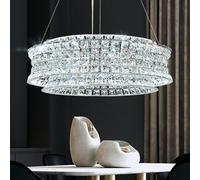 AOOCHOK Modern Crystal Chandelier for Dining Room, LED Chrome Pendant Lights, Round Crystal Hanging Lamp for Dinning Room, Corridor, Balcony, Kitchen Island, Φ50cm