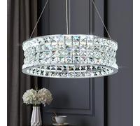 AOOCHOK Modern Crystal Chandelier for Dining Room, LED Chrome Pendant Lights, Round Crystal Hanging Lamp for Dinning Room, Corridor, Balcony, Kitchen Island, Φ40 cm