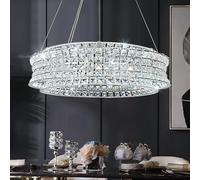 AOOCHOK Modern Crystal Chandelier for Living Room, LED Chrome Pendant Lights, Round Crystal Hanging Lamp for Dining Room, Bedroom, Restaurant, Kitchen Island, Φ60cm